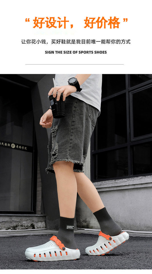 Dép nam kiểu clog mũi kín chống trượt, dép sandal thể thao đi biển và ngoài trời — 918 cam trắng, 918 hồng hoa anh đào trắng, 918 xanh sương mù, 918 xám nhạt xám đậm chi tiết 12