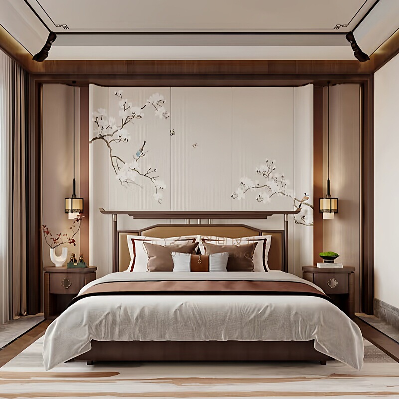 New Chinese Style Bedroom Landscape Flower and Bird Embroidery Hard Bag Background Wall Spray Painting Pattern Hard Bag Sofa Study Hotel New Chinese Style Bedroom Landscape Flower and Bird Embroidery Hard Bag Background Wall Spray Painting Pattern Hard Bag Sofa Study Hotel