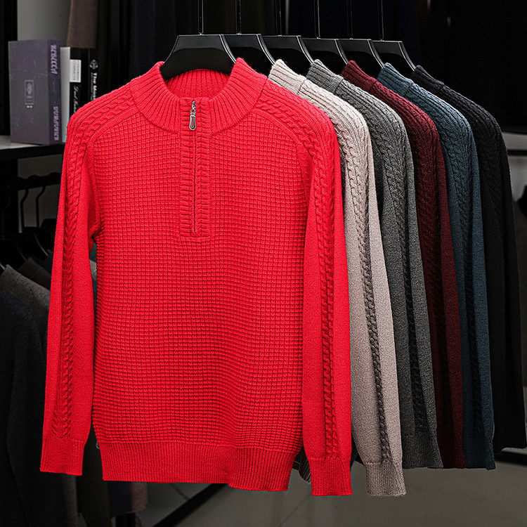 Medio cuello alto para hombres otoño y invierno nuevo suéter de hombre con cremallera de punto cálido suéter jacquard transfronterizo suéter casual