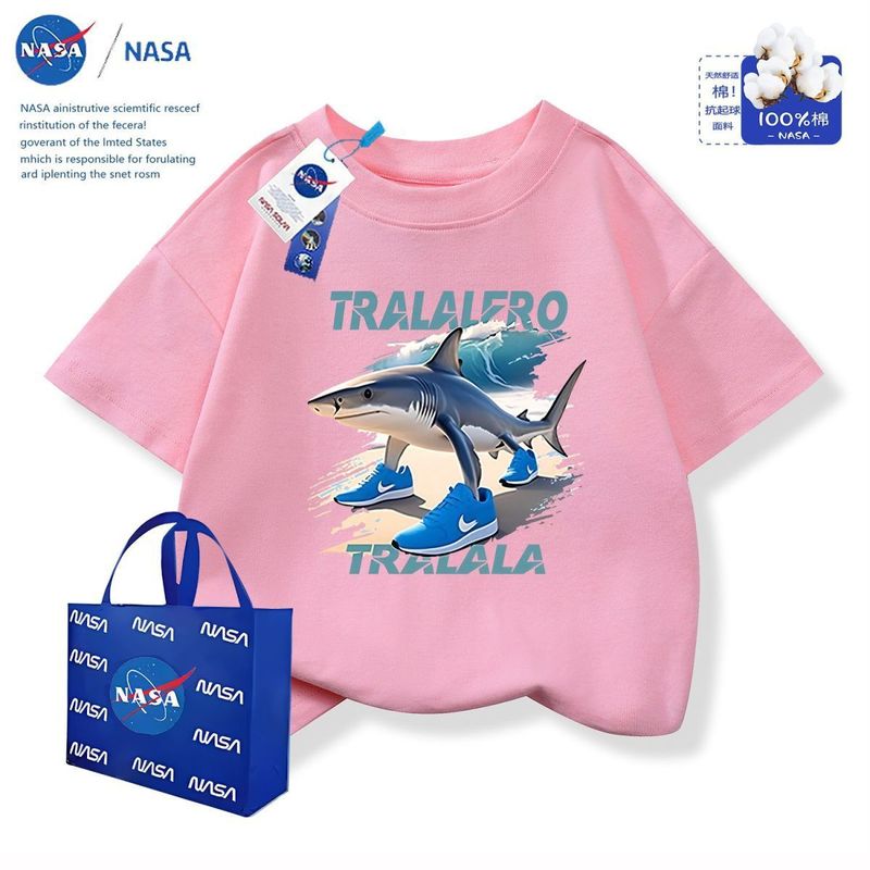 NASA 2025年夏トレンド トララサメ 外国山海記 純綿 中大型子供用半袖トップス|undefined