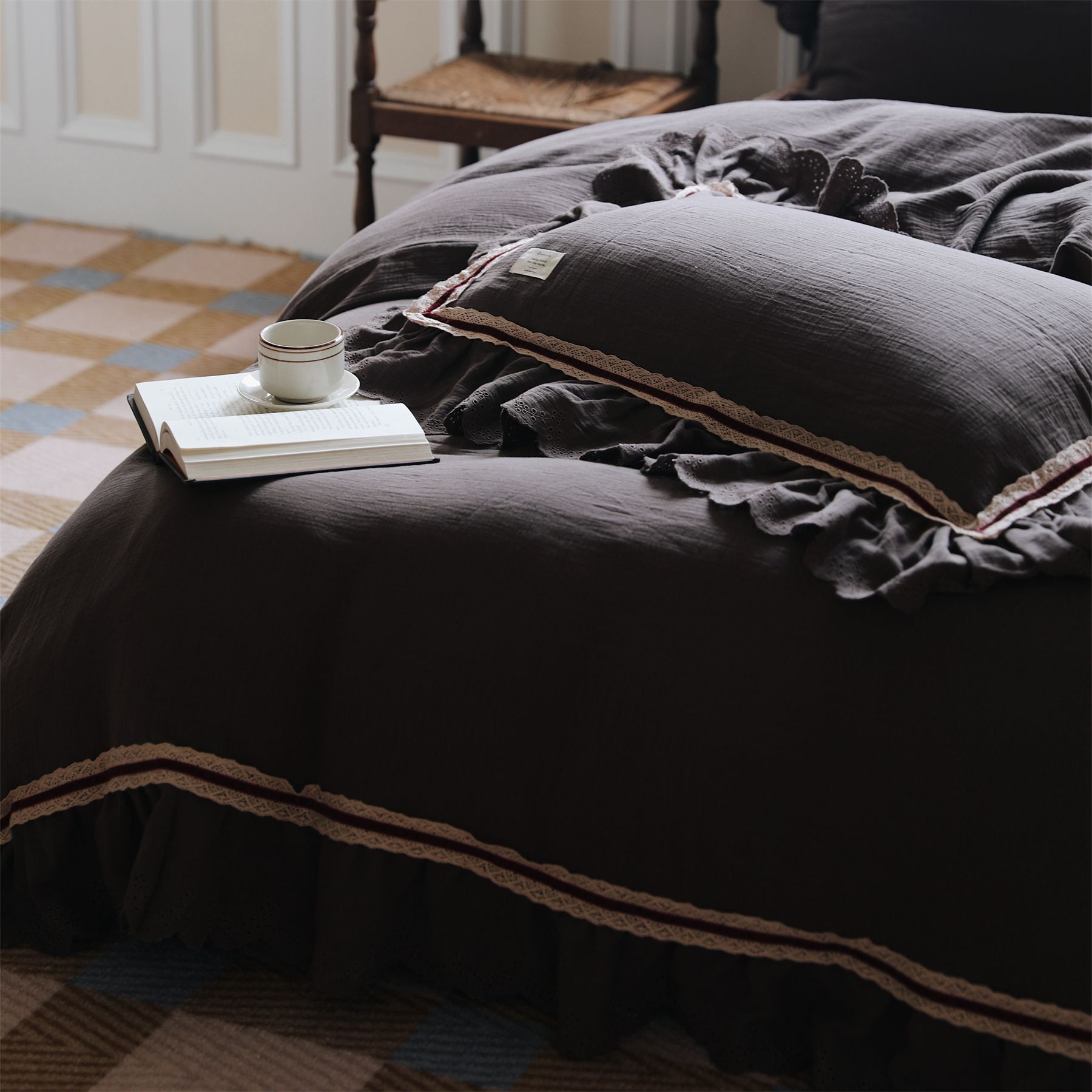 Set copripiumino 4 pezzi stile vintage boho in cotone lavato_voghion.com