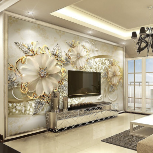 Three-dimensional luxury jewelry large 8D mural living room sofa TV background wall wallpaper video wallpaper seamless wall cloth