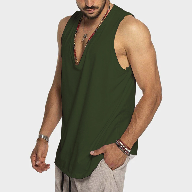 Camiseta sin Mangas Casual de Color Sólido para Hombre de Algodón para Verano