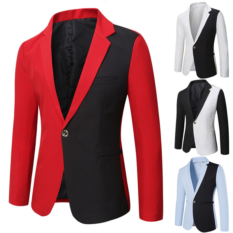 Herrenbekleidung: Personalisierter, farblich abgesetzter Freizeitanzug für Herren im Frühlings- und Herbststil – Schlichter Blazer_voghion.com