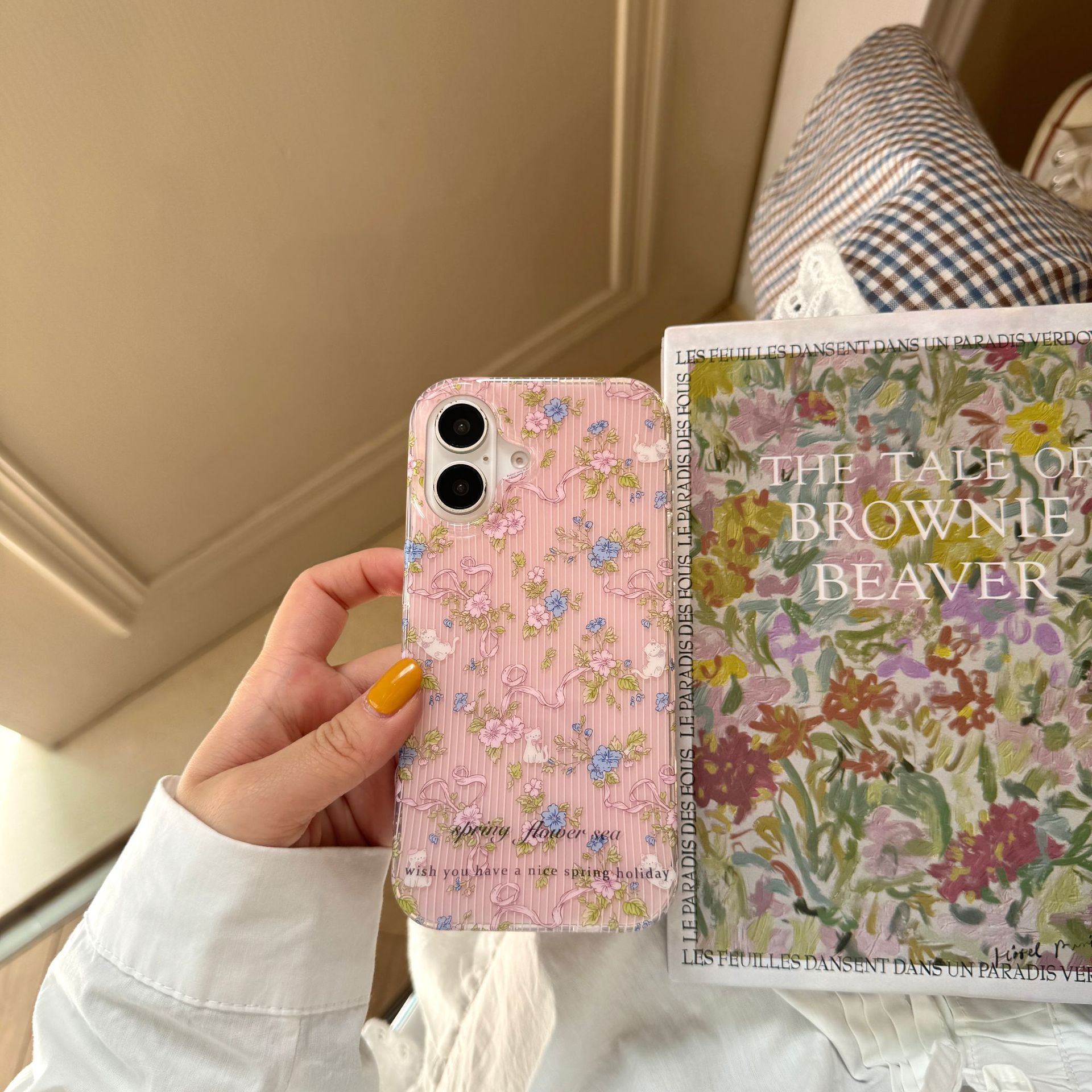 Flor a rayas de verano gato para Apple 16ProMax funda para teléfono móvil 15Pro cadena 14/13 femenino 15PM nuevo