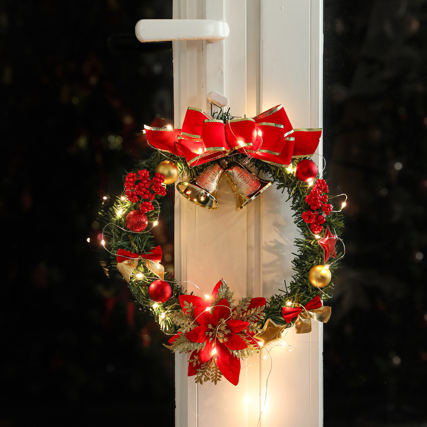 Nuevos productos transfronterizos 30CM decoraciones navideñas guirnaldas de pared colgando puerta colgando guirnaldas de caña ventanas de diseño mayorista