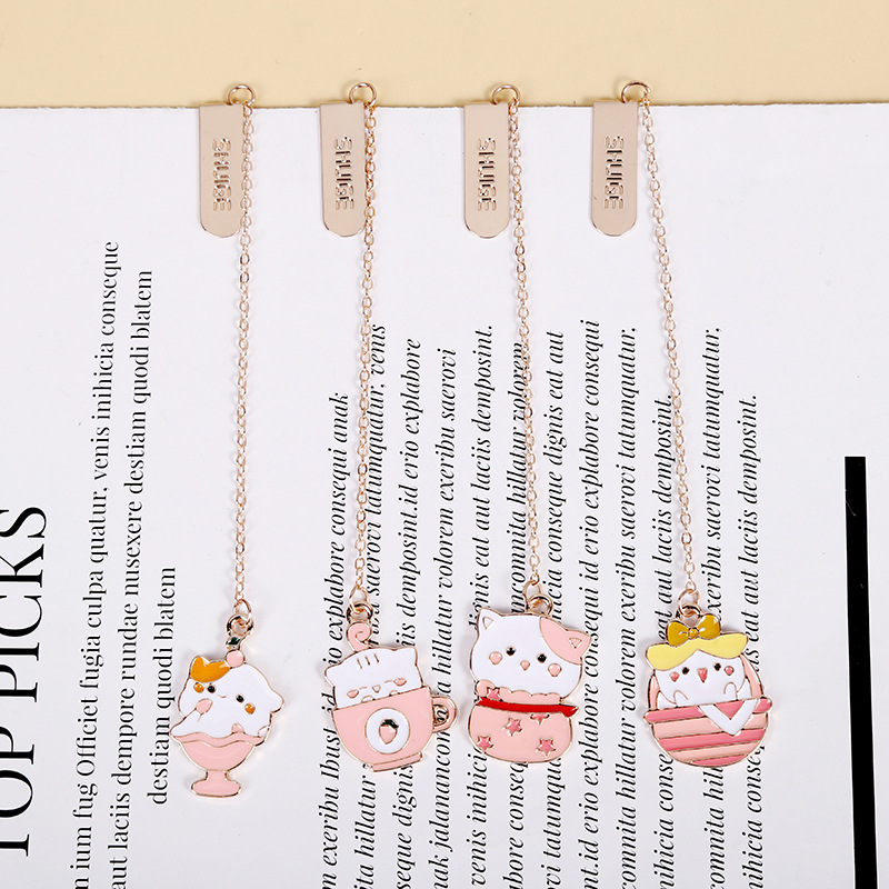 新款卡通可愛萌萌粉貓咪系列吊墜學生禮品文具書籤頁夾批發