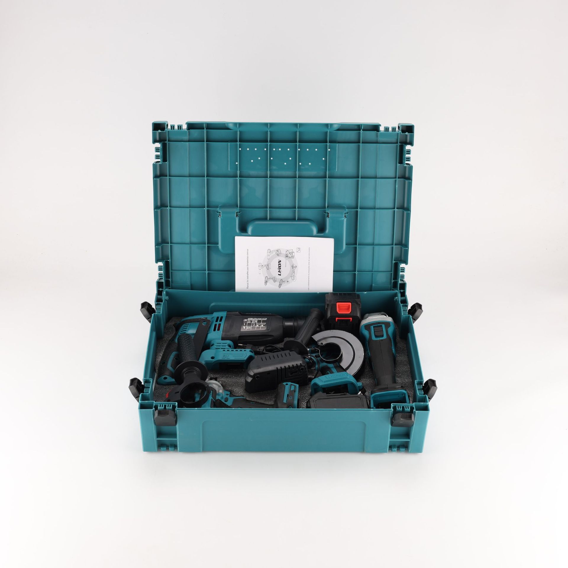 Herramientas de batería de litio multifuncionales transfronterizas de cuatro piezas Taladro eléctrico de mano Llave eléctrica Amoladora angular Martillo eléctrico Herramientas eléctricas Daquan