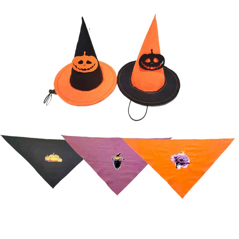 Новый Хэллоуин шляпа шарф костюм Череп шаблон кошка собака Слюна полотенце шляпа костюм аксессуары для домашних животных