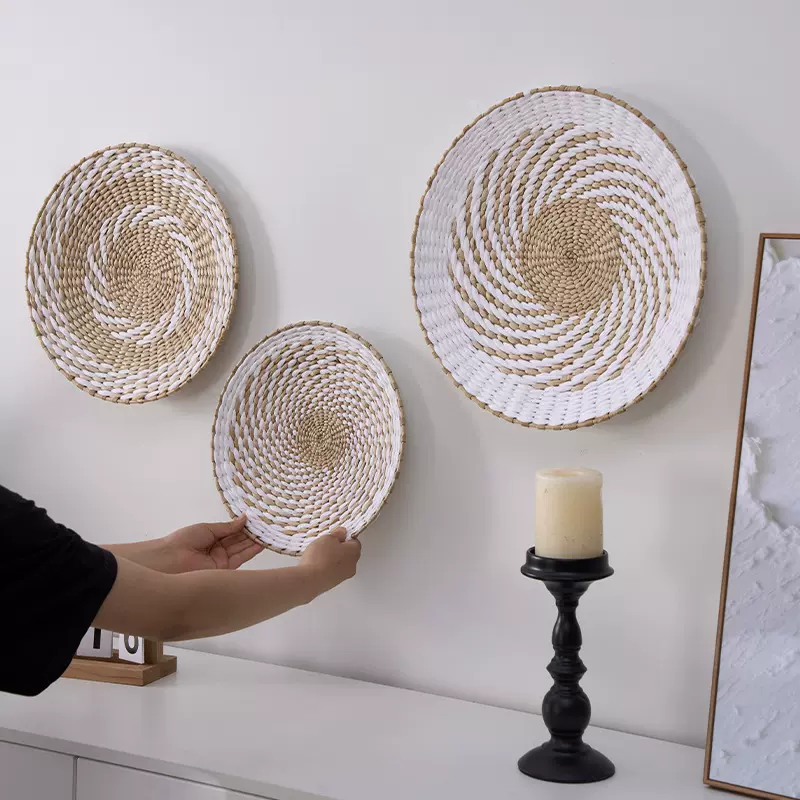 跨境手工编织墙饰客厅卧室挂墙装饰托盘墙面编织装饰外贸批发挂饰
