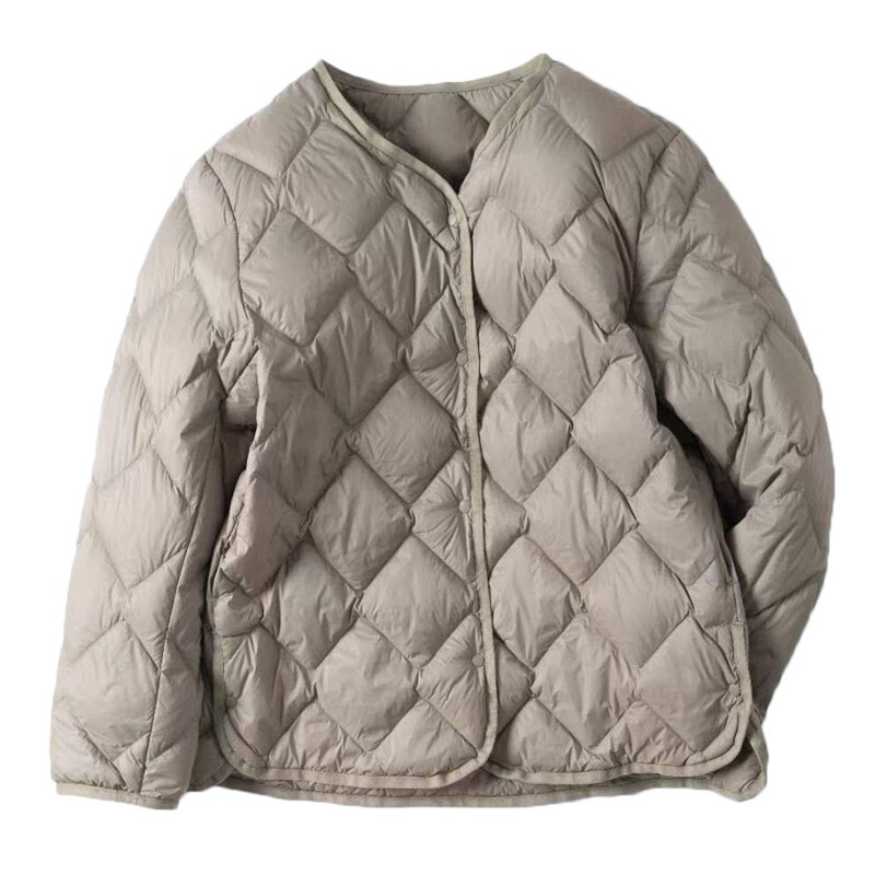 Cross-Border Autumn and Winter Short Quilted Round Neck Collarless Lightweight down Jacket for Women with White Duck down Lining and Casual Jacket Cross-Border Autumn and Winter Short Quilted Round Neck Collarless Lightweight down Jacket for Women with White Duck down Lining and Casual Jacket