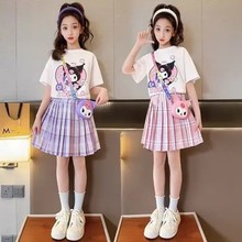 网红女童韩版洋气裙套装2024夏季新款时髦卡通字母上衣短裙两件套