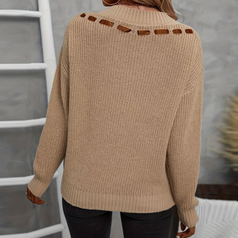 Abbigliamento donna autunno e inverno maglioni da donna fiocco scollo a V papillon manica lunga pullover top_voghion.com