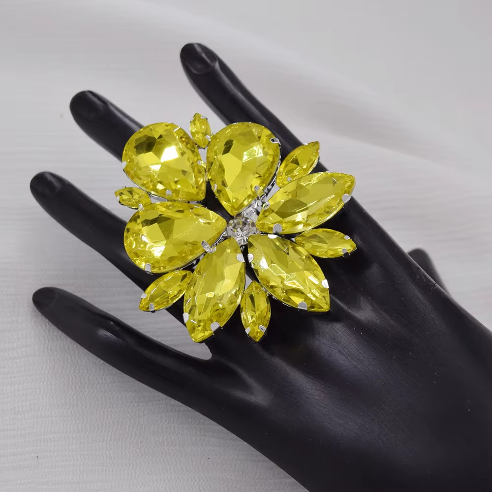 fashion all match party personality exaggerated ring flower ring colorful simple design shiny ring female_voghion.com