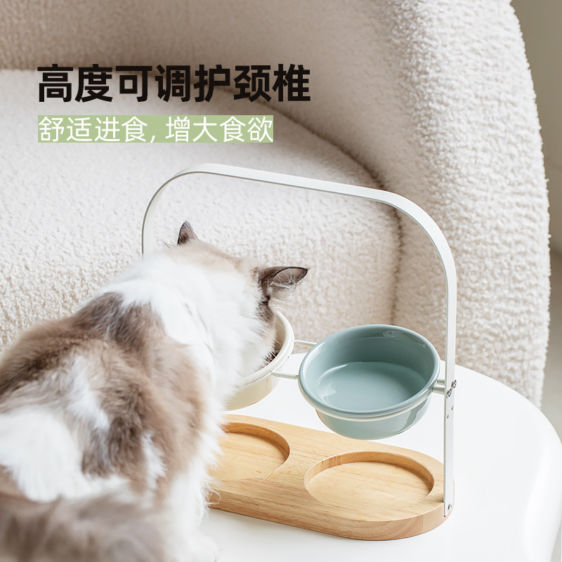 Platillo volante de cerámica de alto aspecto tazón de gato pie alto protección de la boca oblicua columna cervical tazón de comida para gatos gato y perro tazón de fuente Doble