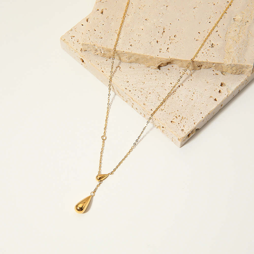 304 Stainless Steel Chain Material cable chain Chain Type 1 Piece Quantity PVD Coated 18K Gold Real Gold Plated Water Droplets 304 Stainless Steel Simple Style Waterproof Non Tarnish 304 Stainless Steel Necklace