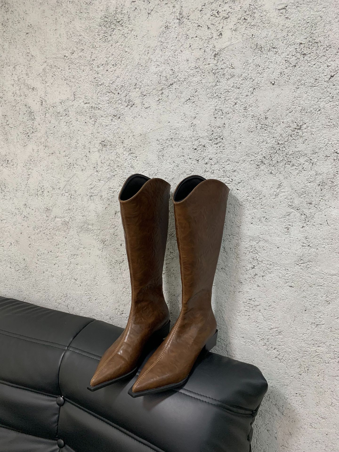 Retro denim high boots pointed-toe English style