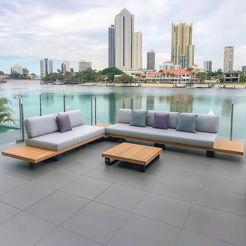 Sofá de exterior para patio, villa, B&B, hotel, muebles de madera maciza para terraza, jardín, resistente a la lluvia, protección solar, anticorrosión, madera de teca