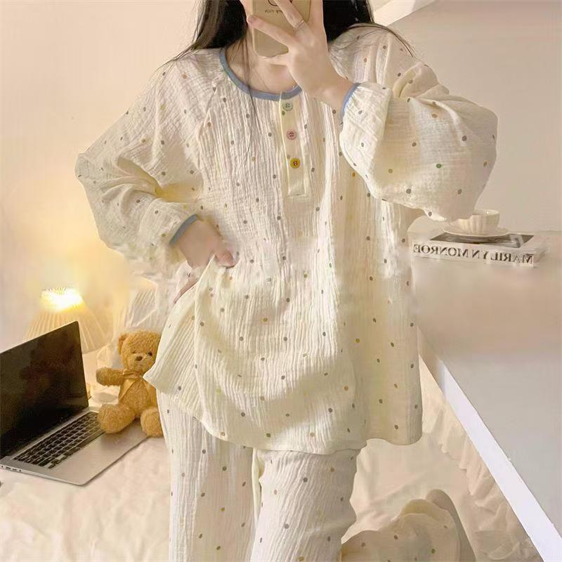 ins甜美可爱彩色波点睡衣女春秋新款外穿长袖长裤洋气居家服套装|undefined