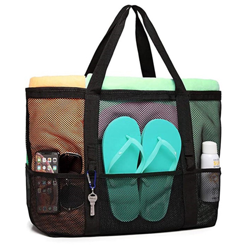 Beach bag large capacity toy mesh swimming bag multi-functional travel portable shoulder beach bag swimsuit storage bag