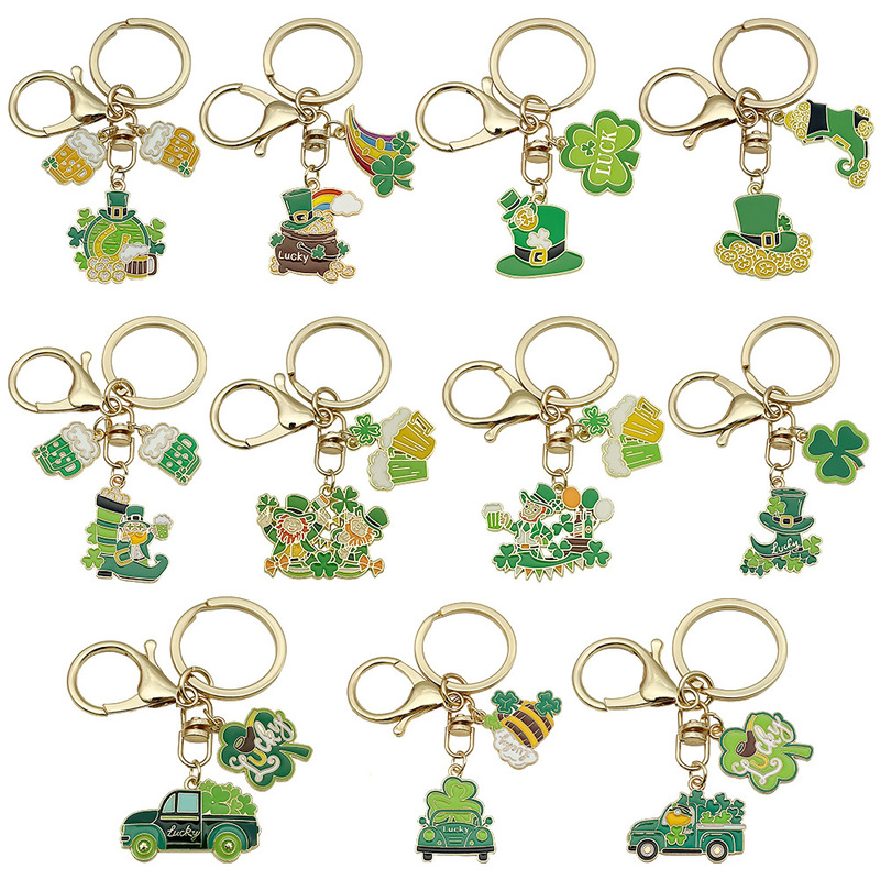 Cross-Border Cartoon Green Dripping Oil Irish St. Parker's Day Lucky Beer Series Alloy Keychain Backpack Pendant