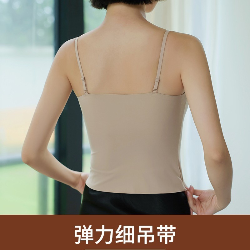 2025秋冬新款山茶花蕾丝吊带背心女带胸垫内搭中长款无痕抹胸上衣|undefined
