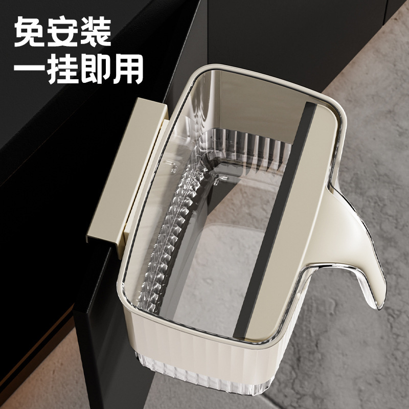 壁掛け水玉模様の猫ゴミ箱、家庭用キッチンパンチフリーキャビネットドア吊り下げゴミ箱、スクレーパー付き粘着ゴミ箱|undefined