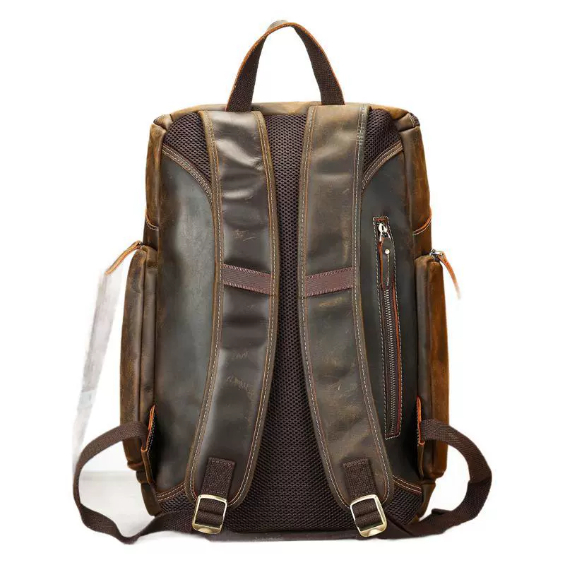 玛轮特 Retro leather capacious backpack for traveling, high-end, cowhide, genuine leather