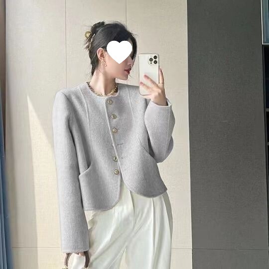 小香风外套女新款圆领单排扣双面呢子大衣女设计感小个子呢子上衣|undefined
