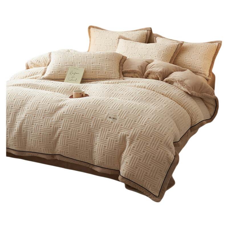 Luz de lujo superior torre de cama de cuatro piezas en invierno grueso calentamiento de lana de coral cama de lana de cama