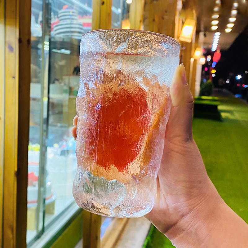 Patrón de glaciar de verano simple jugo de leche taza de vidrio whisky cerveza creativa transparente de alto aspecto taza de agua