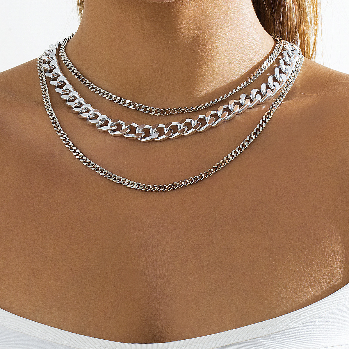 Collier à pampilles géométriques en métal punk avec chaîne croisée pour femme_voghion.com