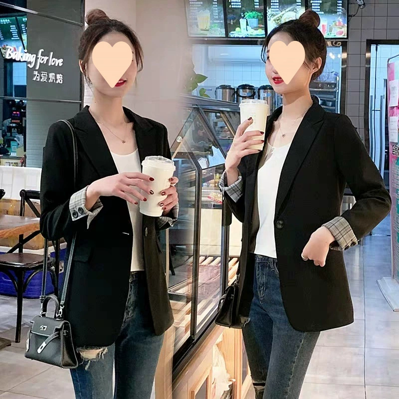 Черный женский пиджак 2025 весна-осень новый корейский стиль slim fit интернет-знаменитость повседневный средней длины маленький костюм британский стиль
