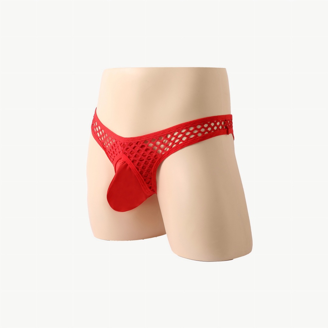 Men's Breathable Fishnet Thong Hollow Three-Dimensional U-Convex Underwear Mesh Close-Fitting Trendy Sexy Triangle Briefs