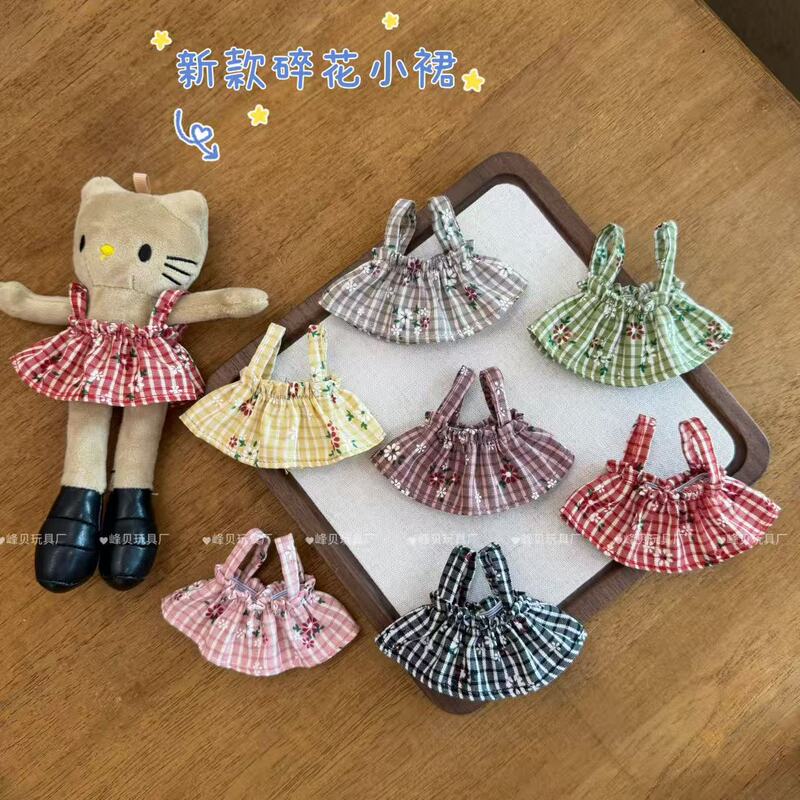 New Long-Legged Kt Plaid Floral Suspender Skirt Scarf Suit Baby Clothes Cotton Doll Starfish Body Factory Direct Sale