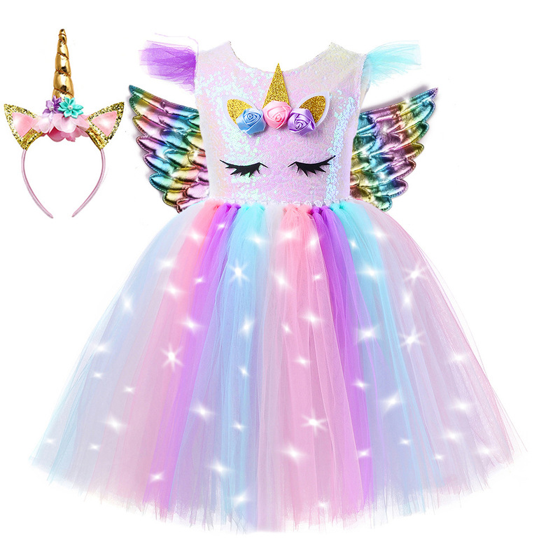 Unicorn with Light Girls dress Halloween Mesh Dress Party Dress Festival Princess Dress Foreign Trade Performance suit