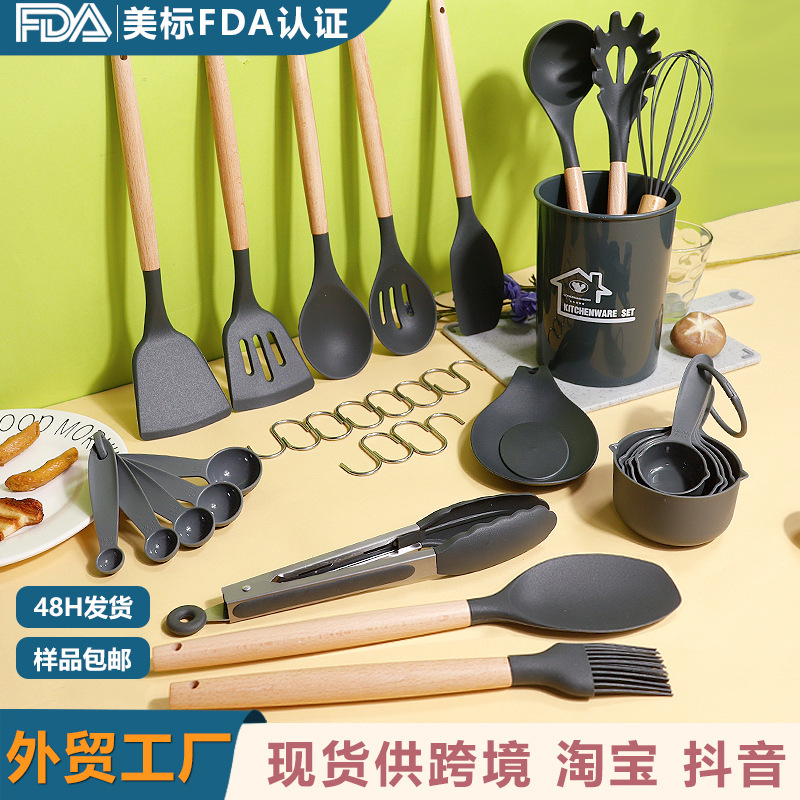 Cuchara de sopa de espátula de silicona transfronteriza Juego de 33 piezas olla antiadherente resistente a altas temperaturas Pala de silicona Juego de utensilios de cocina de silicona al por mayor