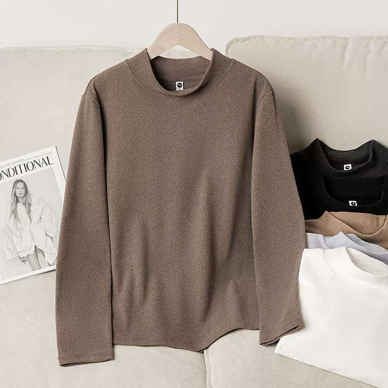 秋冬新款双面德绒打底衫男女韩系保暖衣半高领内搭长袖T恤纯色男