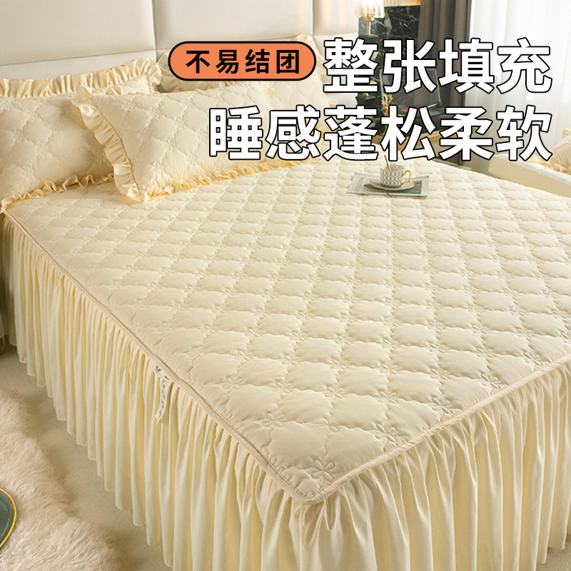 Una sola pieza de falda de cama de algodón 2025 nueva cubierta de cama a prueba de polvo, sábanas de algodón, cinturón, falda antideslizante general, cuatro estaciones