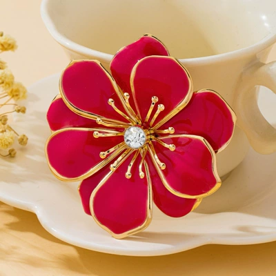 Cross-Border Enamel Flower Brooch with Yaxa sancaqları - ylc-xz-3022-pink-brooch
