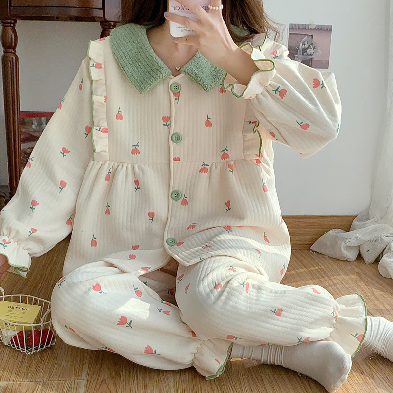 加肥加大隱形拉鏈夾層空氣棉秋冬季孕婦哺乳睡衣女懷孕期簡約睡衣