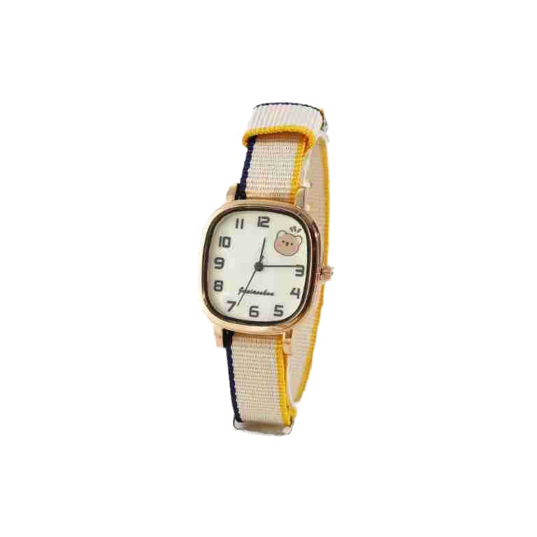 Selezionato nuovo nylon minimalista con quadrante quadrato e rotondo Serie Little Bear Dial Orologi al quarzo carini e casual per studenti e studentesse_voghion.com