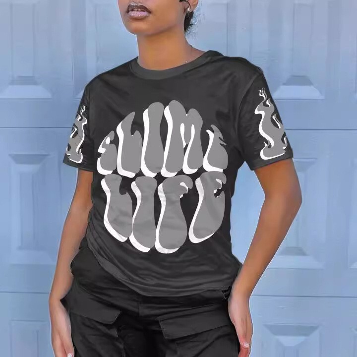 Popular Amazon Cross-Border Export Summer Holiday Carnival T-Shirt Round Neck Pullover Women's Pattern 3D Printed T-Shirt Popular Amazon Cross-Border Export Summer Holiday Carnival T-Shirt Round Neck Pullover Women's Pattern 3D Printed T-Shirt