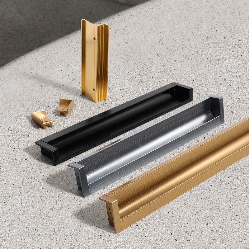 Modern simple black embedded slotted sliding door handle embedded extended cabinet drawer wardrobe cabinet door handle