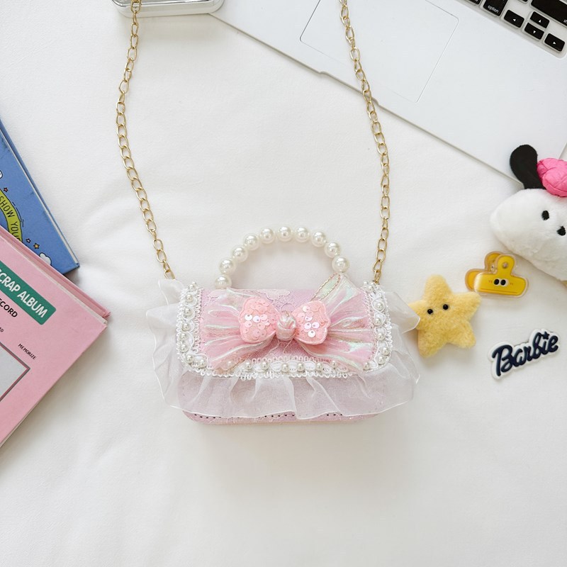 Bolso de perla de fragancia pequeña para niños Bolso de hombro de niña de dibujos animados de moda Bolso de monedero de bebé de todo fósforo con lazo
