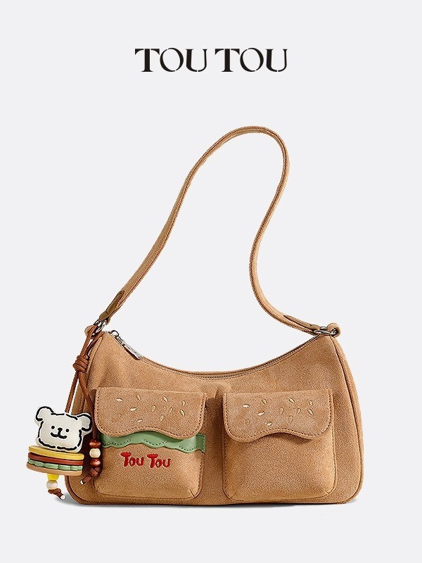 ドロップシッピング TOUTOU ライン子犬オリジナルかわいいハンバーガーバッグクロスボディバッグ高品質ショルダー脇の下バッグ|undefined