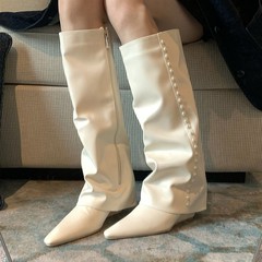 长筒靴女秋冬2025年新款尖头高跟长靴侧拉链裤管靴炸街显瘦骑士靴
