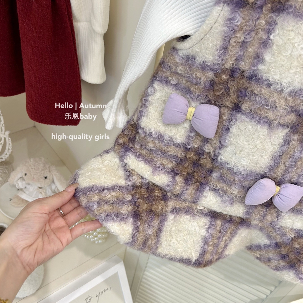 [Ropa de niños de Leen] ropa de invierno de niñas chaleco de lana púrpura vestido de bebé vestido de moda festivo
