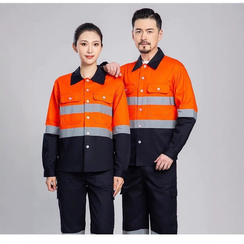 Cross-Border Export Reflective Shirts, Workwear Suits, Long-Sleeved Shirts, Construction Work Safety Clothing, Custom Printed and Embroidered Logos