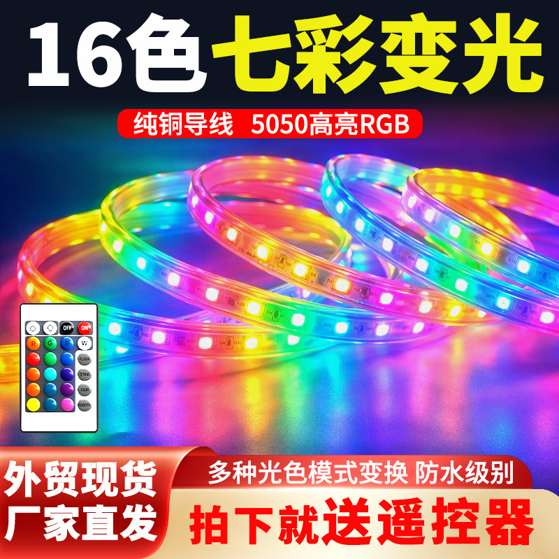 Led Light Strip 110V220V Colorful Rgb Light Strip 5050 Outdoor Waterproof Colorful Color-Changing Rural Courtyard Atmosphere Light
